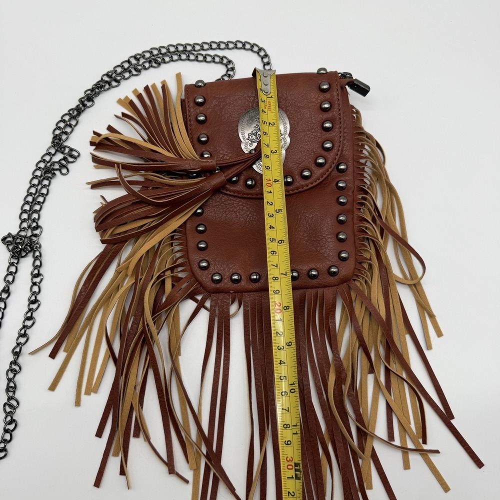 Vintage Fringe Crossbody Bag Women Rivet Leather Phone Purse Chain Shoulder Bag - Picture 2 of 6